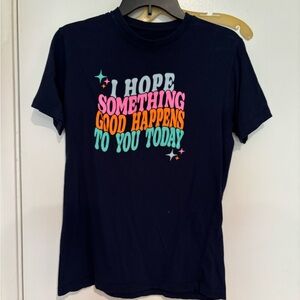 Navy Graphic Tee with Colorful Text